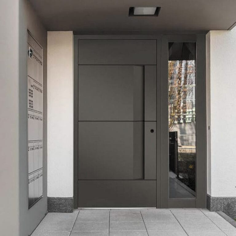 Sleek Front Door and Stone Accents for a Modern Entryway