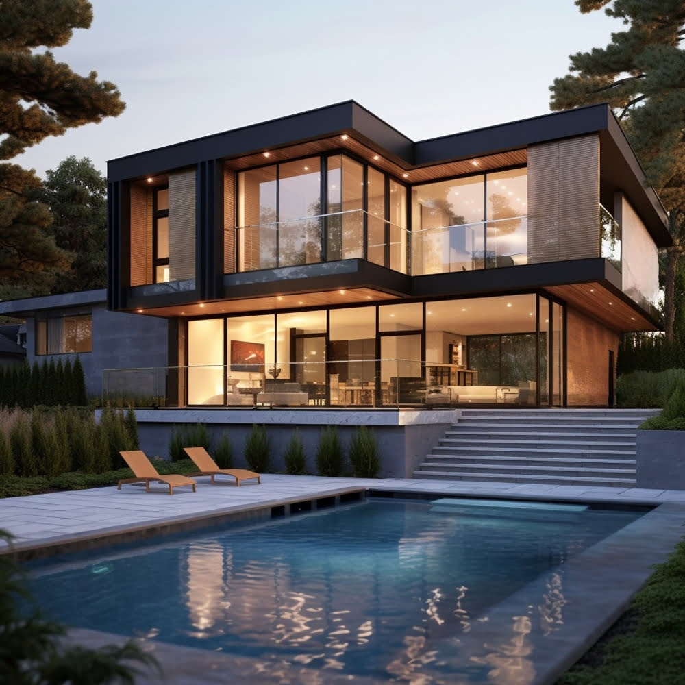 Exterior view of a contemporary modern home